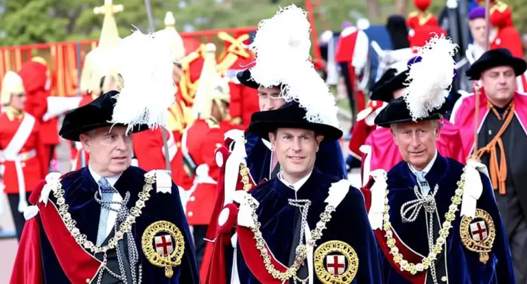Persone in abiti cerimoniali con decorazioni e piume bianche durante un evento ufficiale