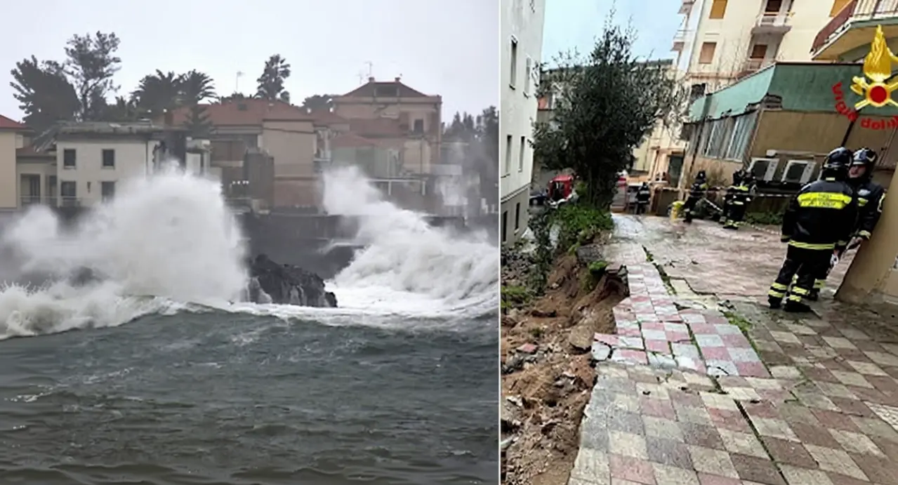 Onde alte e danni strutturali causati dal maltempo con vigili del fuoco sul posto