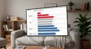 Grafico su schermo con dati relativi all'assegno unico in una stanza domestica.